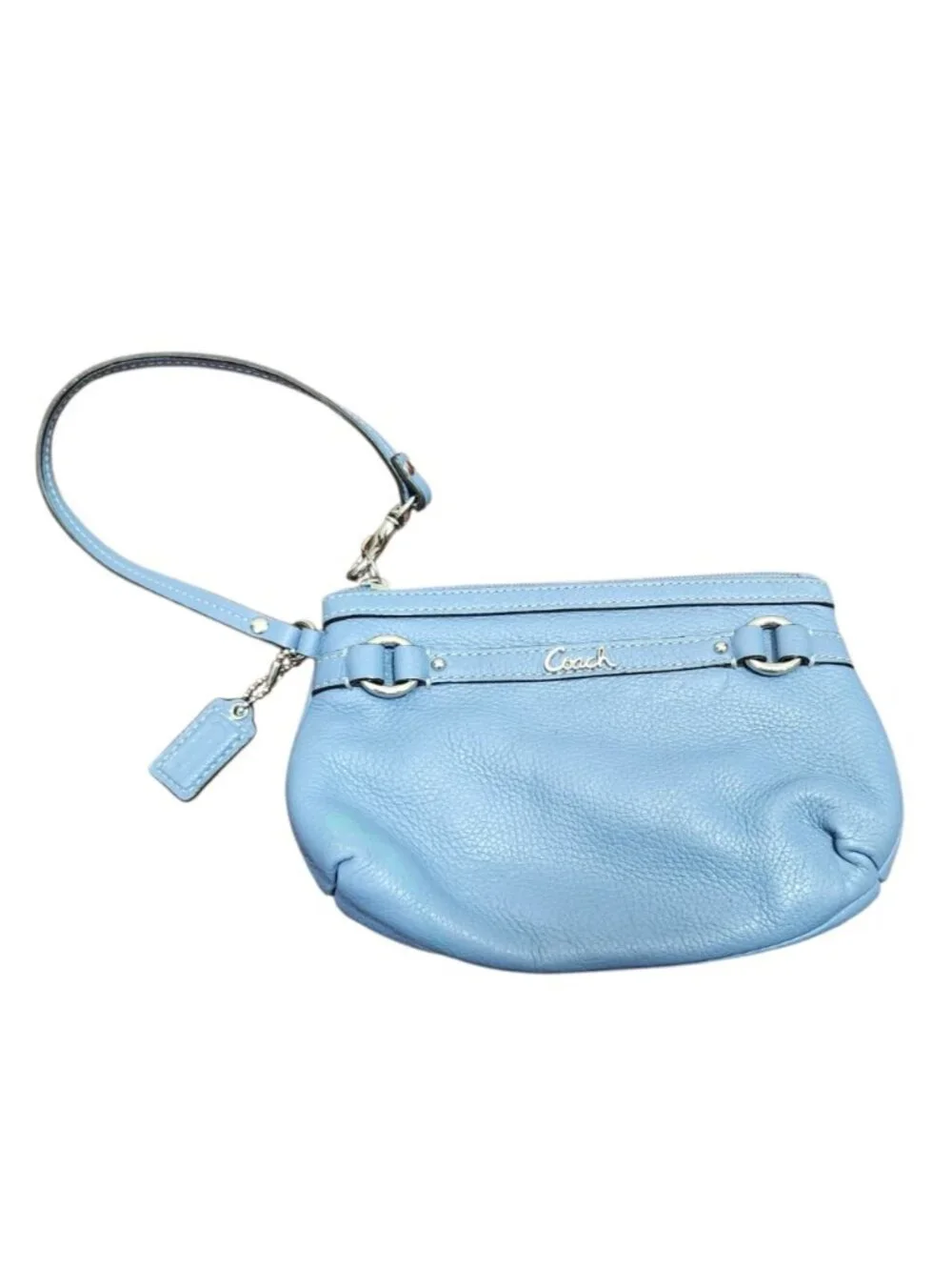 Coach Blue Leather Wristlet Small Pouch Zip Top Mini Bag Y2K Handbag Silver